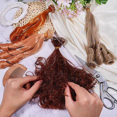 4Pcs 4 Colors High Temperature Fiber Long Flat Curly Hairstyle Doll Wig Hair DOLL-GL0001-04B-1