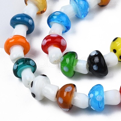 Mushroom Handmade Lampwork Beads Strands X-LAMP-R116-03A-1