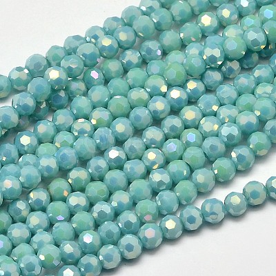 Faceted Round Full Rainbow Plated Electroplate Glass Beads Strands EGLA-J130-FR03-1