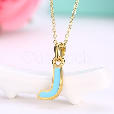 Fashion Tin Alloy Enamel Initial Pendant Necklaces NJEW-BB20973-J-1