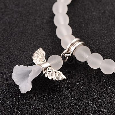 Stretchy Frosted Glass Beads Kids Charm Bracelets for Children's Day BJEW-JB01769-07-1