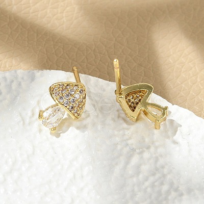 Brass Micro Pave Clear Cubic Zirconia Stud Earrings EJEW-R016-26G-13-1
