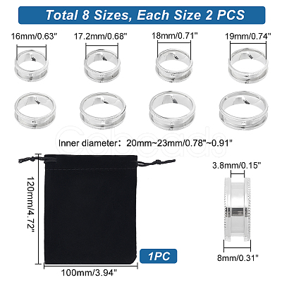 16Pcs 8 Size 201 Stainless Steel Grooved Finger Ring Settings STAS-UN0041-45-1