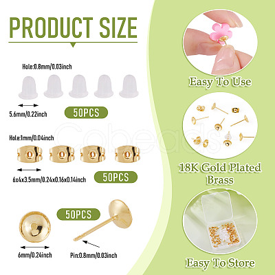 50Pcs Brass Earring Settings KK-TA0008-38B-1