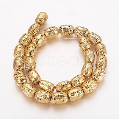 Electroplated Natural Lava Rock Beads Strands G-P400-12G-1