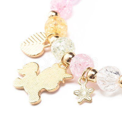 Candy Color Round Beaded Stretch Bracelet with Heart Unicorn Charm for Women BJEW-JB07636-04-1