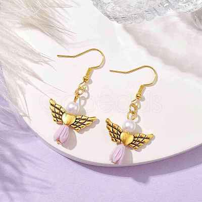 Angel Antique Golden Alloy & Resin Dangle Earrings EJEW-JE05686-04-1