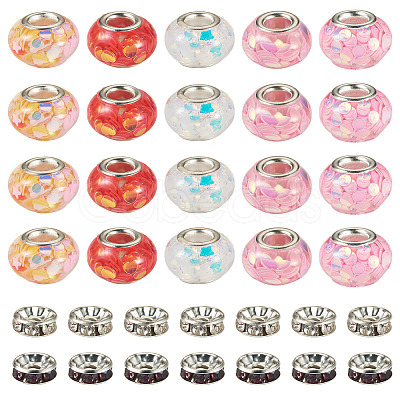 50Pcs 5 Colors Transparent Resin Rondelle European Beads RESI-TA0005-63B-1
