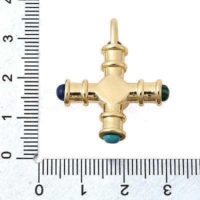 Brass with Synthetic Malachite & Turquoise and ABS Plastic Pearl Pendants X-KK-L267-02G-1