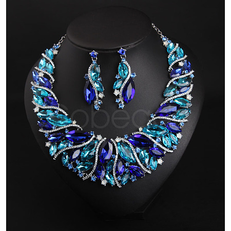 Alloy Rhinestone Pendant Necklaces & Teardrop Stud Dangle Earring Sets for Women WG99E9F-03-1