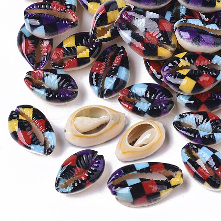 Printed Natural Cowrie Shell Beads X-SSHEL-R047-01-E01-1