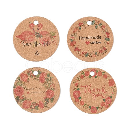 100Pcs Kraft Paper Flower Printed Gift Tags CDIS-H007-02-1