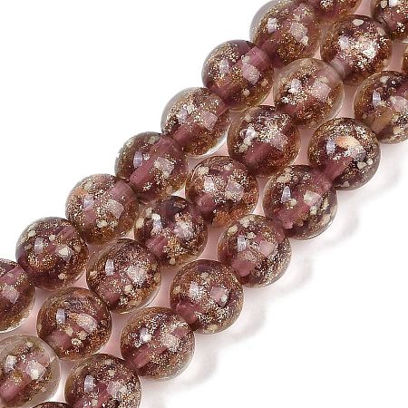 Handmade Gold Sand Lampwork Beads Strands LAMP-P051-L06-10mm-1