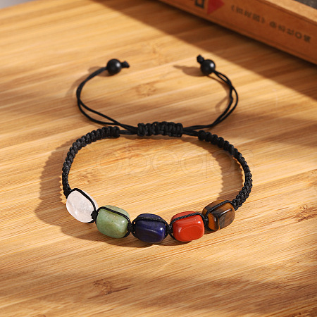 Natural Quartz Crystal & Green Aventurine & Lapis Lazuli & Tiger Eye & Red Jasper Cuboid Beaded Braided Bead Bracelets FS-WGE3E5A-02-1