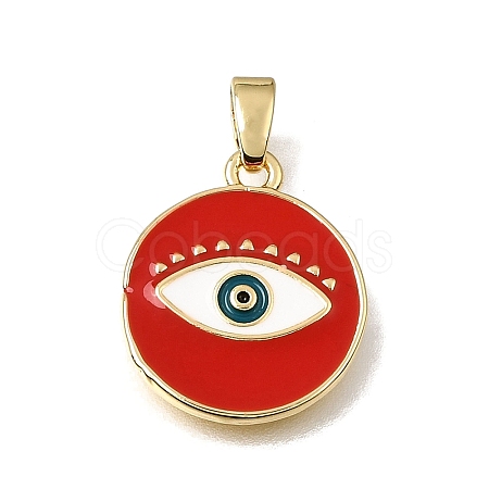 Brass with Red Enamel Pendants KK-CBAA632-05G-1