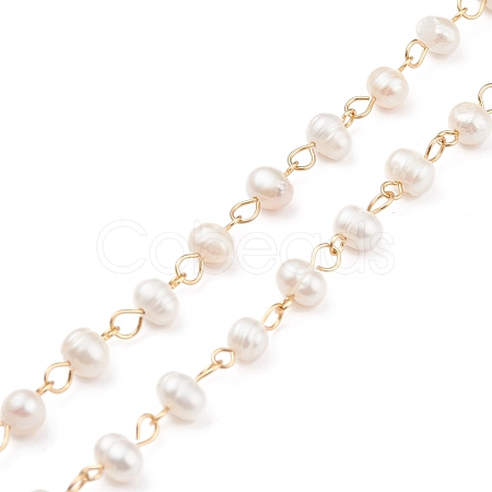 Handmade Natural Freshwater Pearl Beaded Chains AJEW-JB01088-01-1
