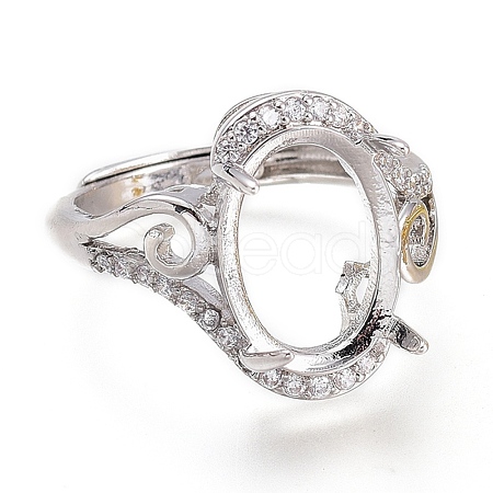Adjustable Brass Micro Pave Clear Cubic Zirconia Solitaire Ring Settings ZIRC-I049-10P-1