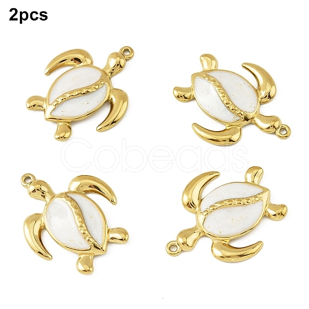 2Pcs 304 Stainless Steel White Enamel Pendants STAS-YW0003-32-1