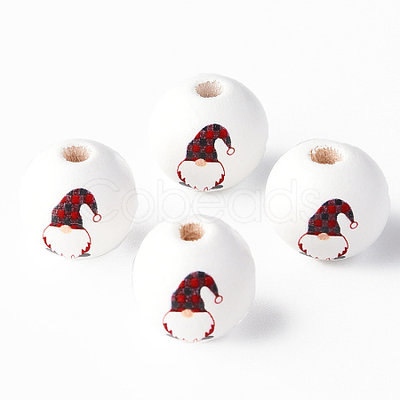 Painted Natural Wood Round Beads X1-WOOD-N006-180C-1
