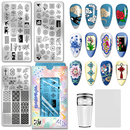 Stainless Steel DIY Nail Art Templates MRMJ-WH0092-226-1