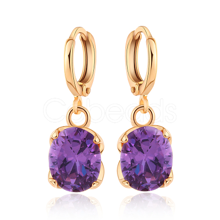 Real 18K Gold Plated Hot Trends Oval Brass Rhinestone Dangle Hoop Earrings EJEW-EE0001-122F-1