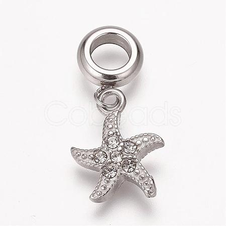 304 Stainless Steel Rhinestone European Dangle Charms OPDL-K001-18AS-1