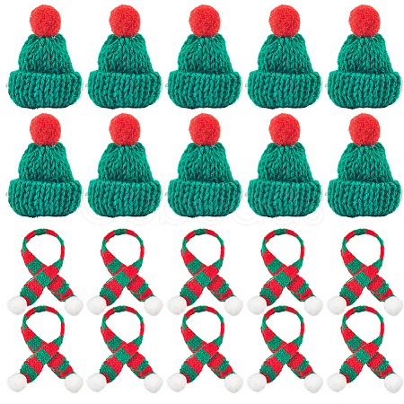 12Pcs Woolen Crochet Mini Hat with Pom Pom Ball with 12Pcs Mini Knitting Wool Yarn Scarf with 1Pc Rectangle Plastic Bags AJEW-SC0003-46B-1