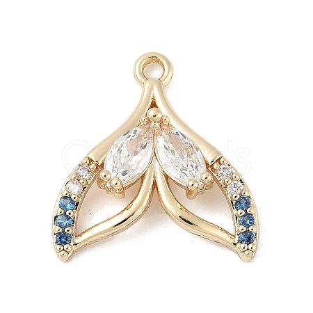 Brass Pave Light Sky Blue and Clear Cubic Zirconia Sea Animal Connector Charms KK-M326-07C-G-1