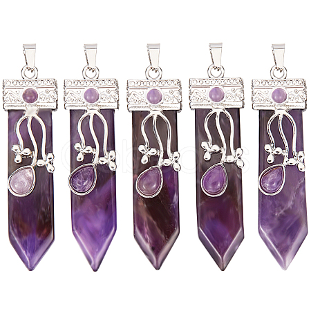 Beebeecraft 5Pcs Natural Amethyst Big Pendants G-BBC001-24-1