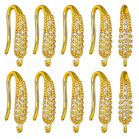 10 Pairs Brass Micro Pave Clear Cubic Zirconia Earring Hooks ZIRC-SZ0005-19A-1