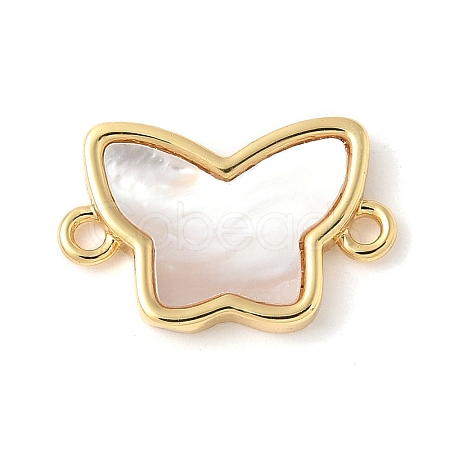 Brass Pave Natural White Shell Connector Charms KK-S522-03I-G-1
