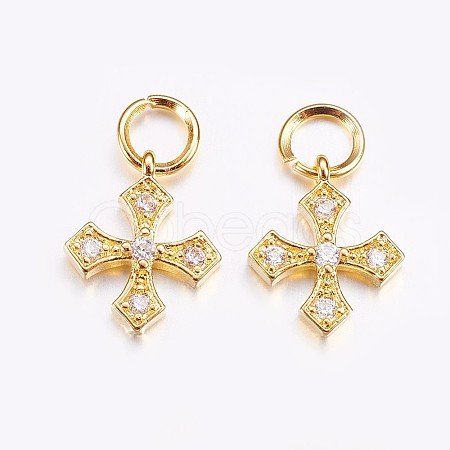 Brass Micro Pave Cubic Zirconia Tiny Cross Charms X-ZIRC-G128-04G-1