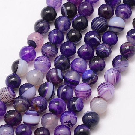 Natural Striped Agate/Banded Agate Bead Strands X-G-K166-13-6mm-04-1