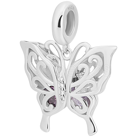 1Pc Rhodium Plated 925 Sterling Silver European Dangle Charms STER-BBC0008-18-1