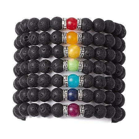 7Pcs Chakra Gemstone Stretch Bracelets Sets BJEW-JB11023-1