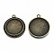 Tibetan Style Alloy Flat Round Cabochon Connector Settings, Cadmium Free & Nickel Free & Lead Free, Antique Bronze, Tray: 25mm, 35.5x31x2.5mm, Hole: 2.5mm, about 230pcs/1000g