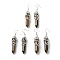 Natural Tiger Eye Bullet with Flower Dangle Earrings, Platinum Tone Brass Jewelry for Women, Cadmium Free & Lead Free, 62~63mm, Pin: 0.6mm