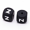 Silicone Beads, Cube with Letter.Z, Black, 12x12x12mm, Hole: 2mm