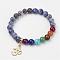 Sodalite Beaded Stretch Bracelets, Gemstone Beaded Charm Bracelets, with Alloy Findings, Om Symbol, 2 inch(50~53mm)