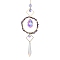 Natural Amethyst Chips Hanging Ornaments, Glass Teardrop Hanging Suncatcher, 420mm