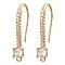 Brass Micro Pave Clear Cubic Zirconia Earring Hooks, Ear Wire, with Loops, Real 18K Gold Plated, 23.8x8.5x4mm, Hole: 1mm, 19 Gauge, Pin: 0.9mm