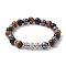 Natural & Synthetic Mixed Gemstone & Alloy Beaded Stretch Bracelet, Antique Silver, Inner Diameter: 2-1/8 inch(5.5cm)