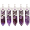 Beebeecraft 5Pcs Natural Amethyst Big Pendants, Arrow Charms, with Platinum Plated Alloy Findings, 56~58x16x10mm, Hole: 5x7mm