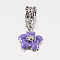 Tibetan Style Alloy Enamel European Dangle Charms, Large Hole Pendants, Flower, Platinum, Purple, 29mm, Pendant: 16.5x13.5x4mm, Hole: 4.5mm