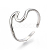 Non-Tarnish 304 Stainless Steel Sea Wave Cuff Rings RJEW-N038-115P-1