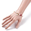 Natural Pearl & Millefiori Glass Beaded Stretch Bracelet with Heart and Coin Charm for Women BJEW-TA00060-3