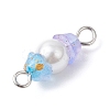 Baking Paint Pearlized Glass Pearl & Acrylic Flower Connector Charms PALLOY-JF04299-01-5