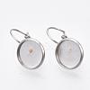 Tarnish Resistant Flat Round Tray Smooth Surface 304 Stainless Steel Leverback Earring Findings STAS-R065-66-3