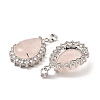 Natural Rose Quartz & Rhinestone Pendants G-K338-31P-07-2