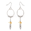 Gemstone Ring with Tassel Dangle Earrings EJEW-JE05052-5